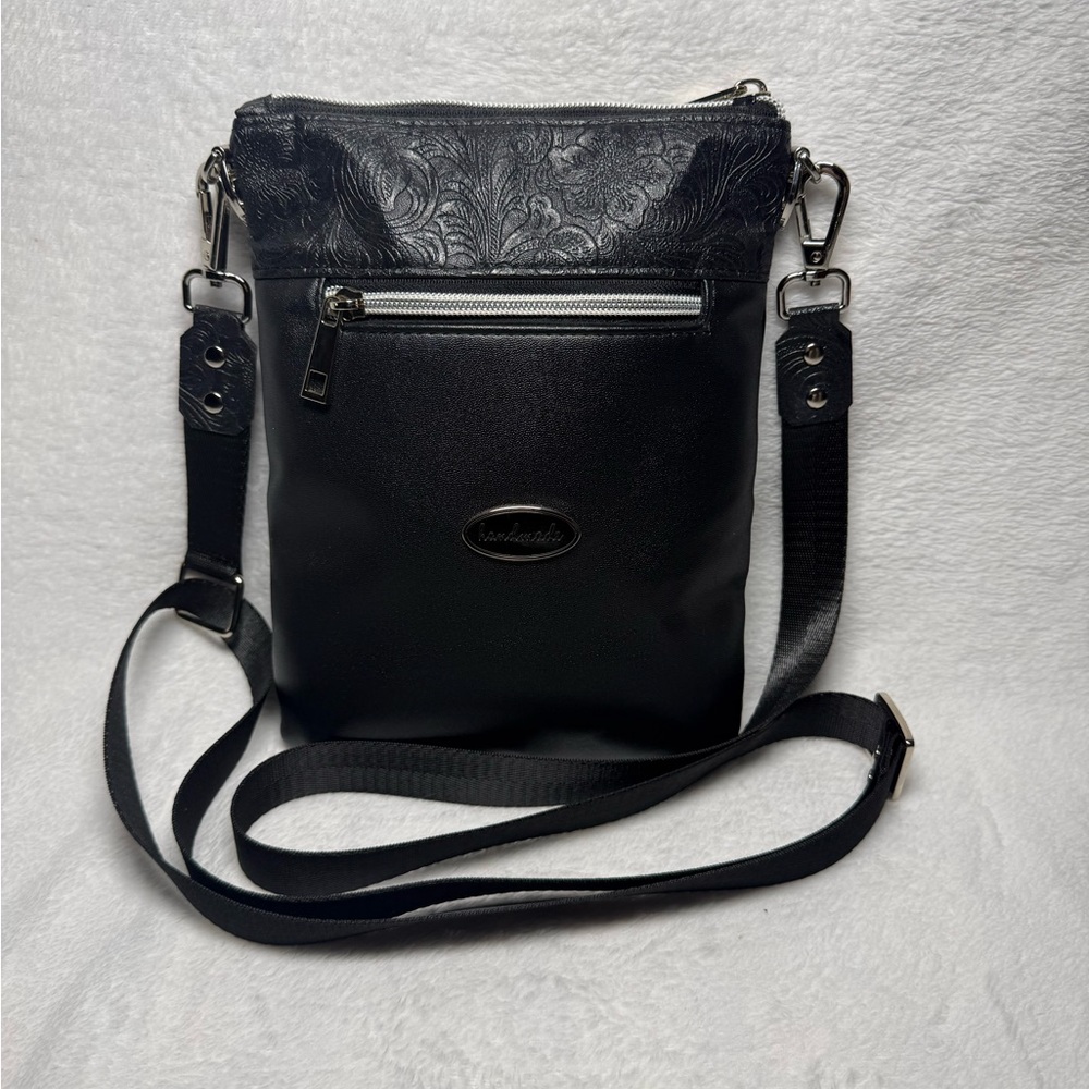 Midnight Bloom Crossbody with Embossed Trim